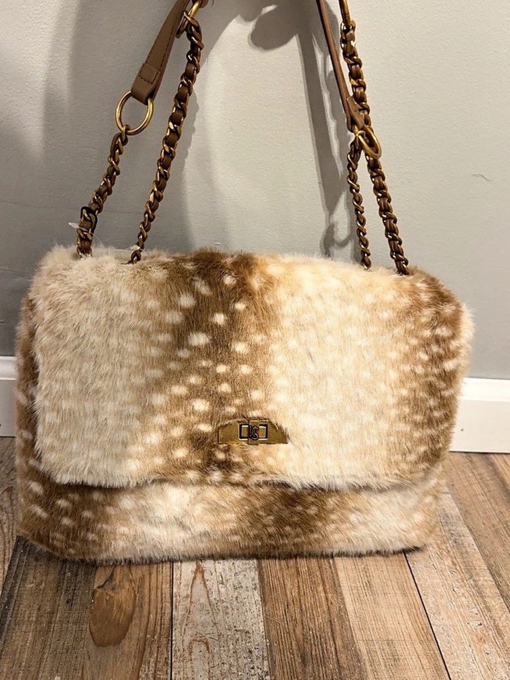 Steve Madden Bkolman Faux Fur Shoulder Bag Brown & Cream